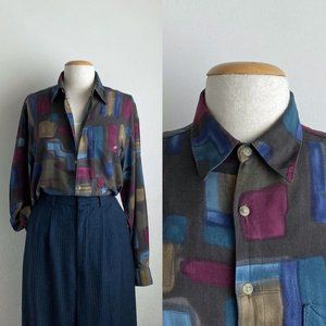 Pierre Cardin 80s abstract shirt vintage rayon blouse